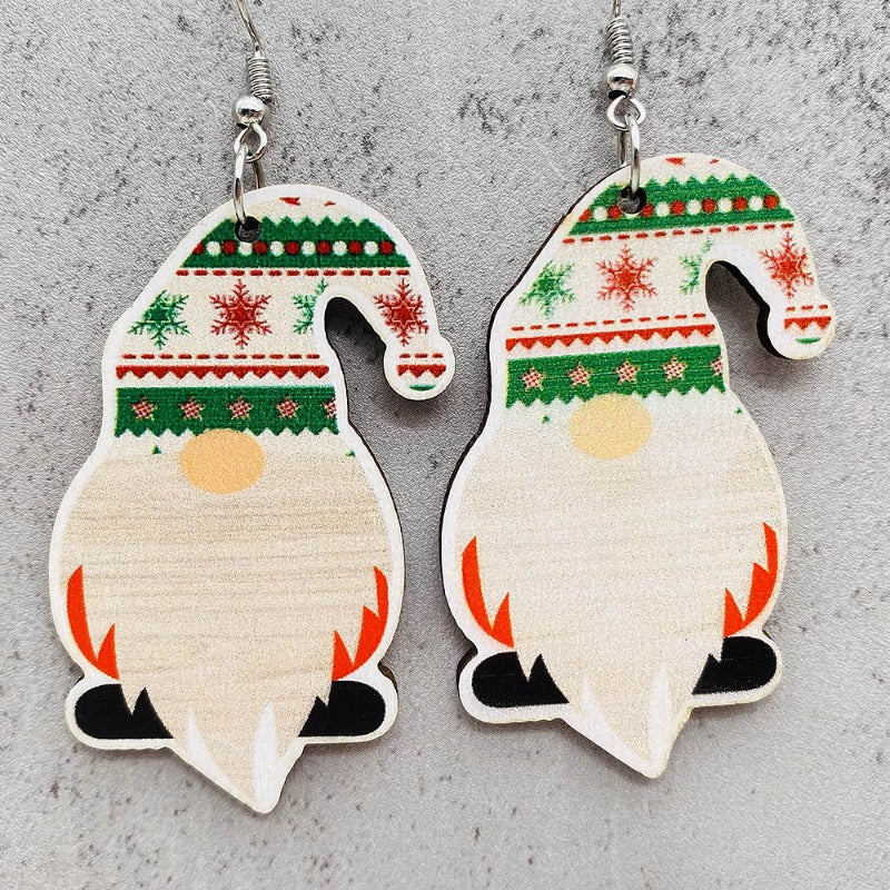 Wholesale Christmas red plaid dwarf wood earrings